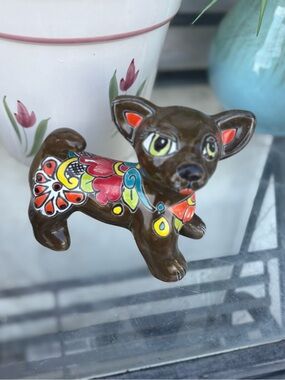 Talavera Chihuahua Dog Hand Painted Whimsical Figurine